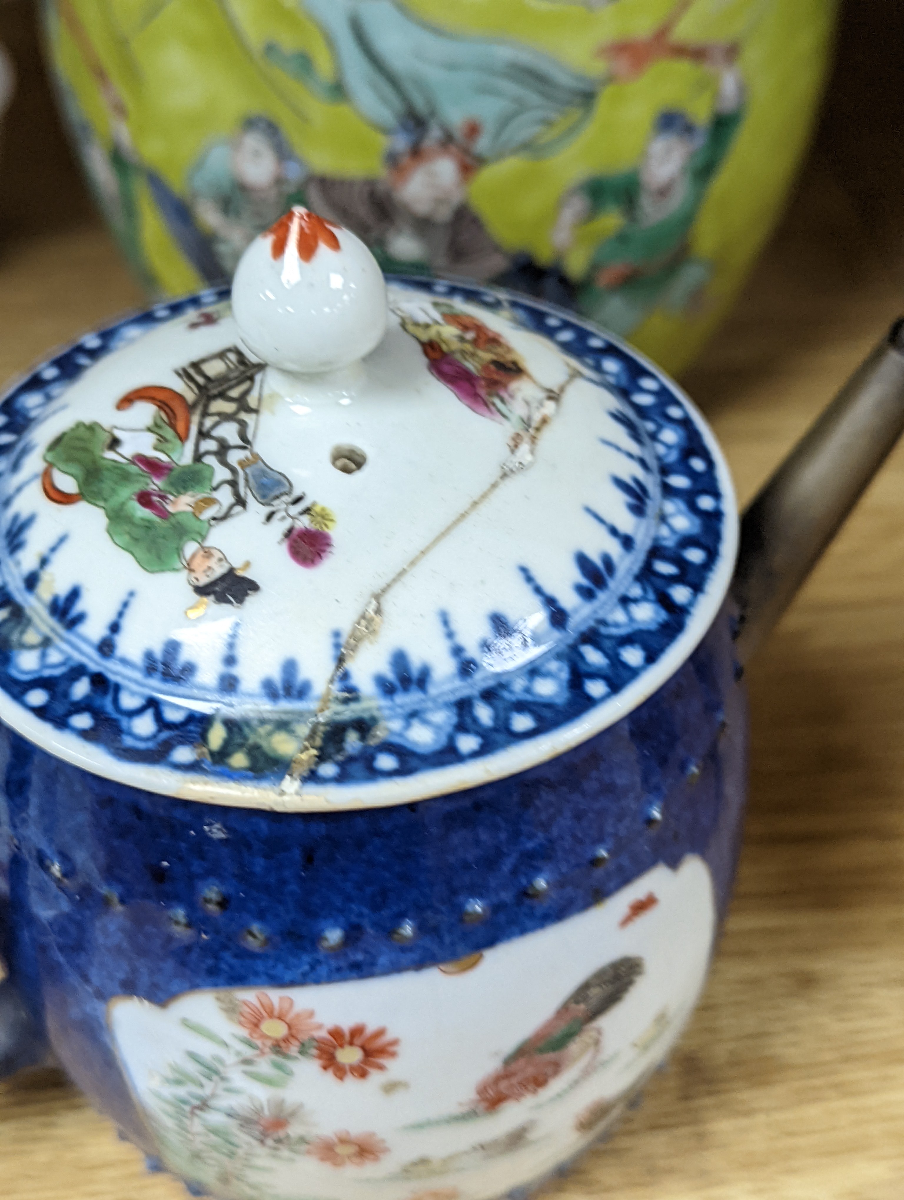 A collection of 19th and 20th century Chinese ceramics, tallest item jar and cover 15 cms high.